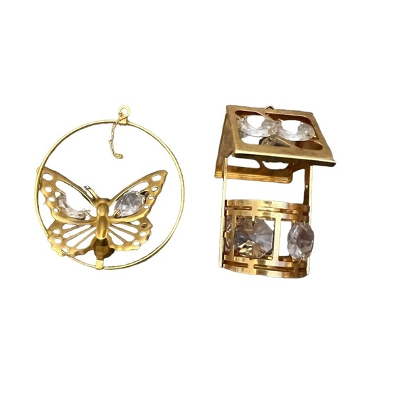 SWAROVSKI Crystal Elements Wishing well BUTTERFLY Ornament 24-K Gold Plated